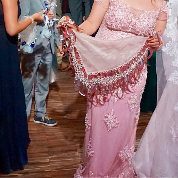 Pink off the shoulder beaded dress - Picture 4 of 4